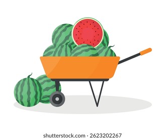 Watermelon cart icon on white background. Wholesale trade. Watermelon season.