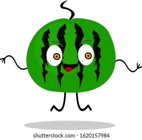 watermelon cartoon character active and funny jumping on a white background concept of summer and fruit