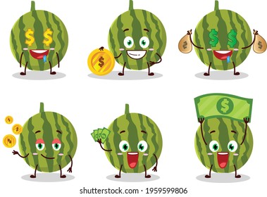 Watermelon cartoon character with cute emoticon bring money