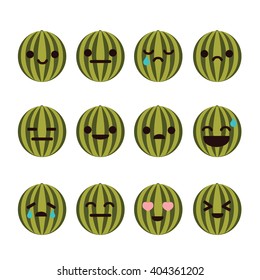 Watermelon Cartoon Character with Different Expressions. Flat Vector. Isolated
