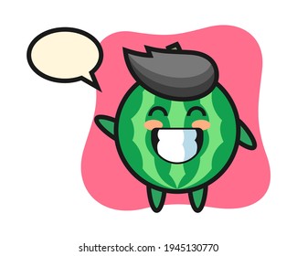 Watermelon cartoon character doing wave hand gesture