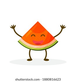 Watermelon cartoon character isolated on white background. Healthy food funny mascot vector illustration in flat design