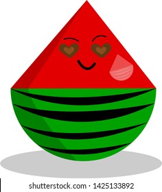 watermelon cartoon character with a triangular cut sweet smile and heart-shaped eyes concept of summer and fruit