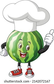 Watermelon cartoon chef vector art and illustration