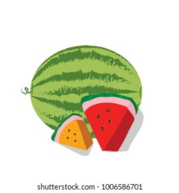 Watermelon cartoon colorful flat text box Sumer vector fruit food illustration for decoration and design on isolated white background