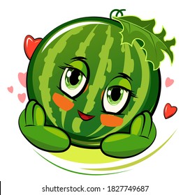 Watermelon Cartoon. Comical Face. Vector Illustration. Fruit With Eyes. Isolated Object On A White Background.