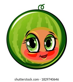 Watermelon cartoon. Comical face. Vector illustration. Fruit with eyes.