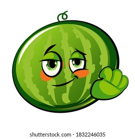 Watermelon Cartoon. Comical Face. Vector Illustration. Fruit With Eyes.