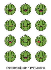 watermelon cartoon. with distinct facial expressions isolated on white background
