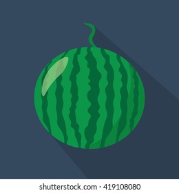 Watermelon cartoon flat icon.Dark blue background. Vector illustration.