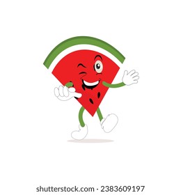 Watermelon cartoon, fresh fruit vector illustration, with different faces and expressions. Comic watermelons vector