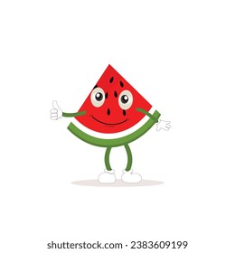 Watermelon cartoon, fresh fruit vector illustration, with different faces and expressions. Comic watermelons vector
