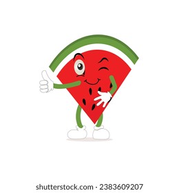 Watermelon cartoon, fresh fruit vector illustration, with different faces and expressions. Comic watermelons vector