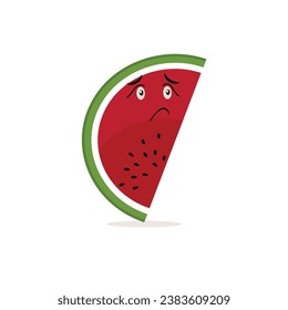 Watermelon cartoon, fresh fruit vector illustration, with different faces and expressions. Comic watermelons vector