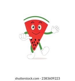 Watermelon cartoon, fresh fruit vector illustration, with different faces and expressions. Comic watermelons vector