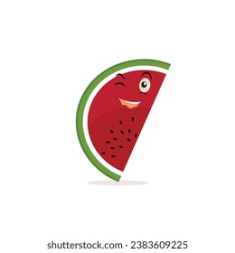 Watermelon cartoon, fresh fruit vector illustration, with different faces and expressions. Comic watermelons vector