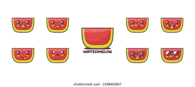 dibujos animados de la sandía. ilustración vectorial de fruto. icono, emoticonos, dibujos animados. aislado en un fondo blanco
