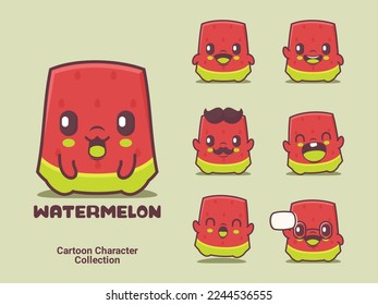 watermelon cartoon. fruit vector illustration with different expressions