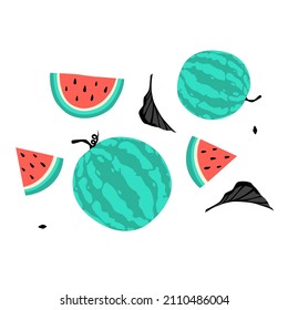 Watermelon Cartoon Icon, Colorful Set Vector Design format