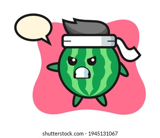 Watermelon cartoon illustration as a karate fighter