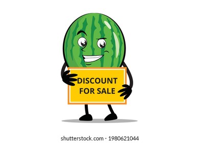 Watermelon Cartoon mascot or character holding a sales discount board