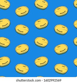 Watermelon cartoon seamless. Blue pattern with  exotic fruit.
Summer background.