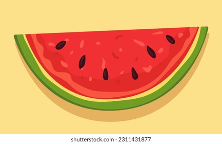 Watermelon. Cartoon watermelon. Slice of watermelon with seeds. Vector illustration on a yellow background.