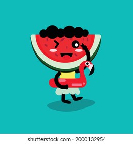 Watermelon-Cartoon-Vektordesign schwimmen im Sommer