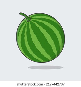 Watermelon Cartoon Vector Illustration. Fresh Watermelon Fruit Flat Icon Outline