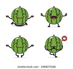 watermelon cartoon. with yoga poses