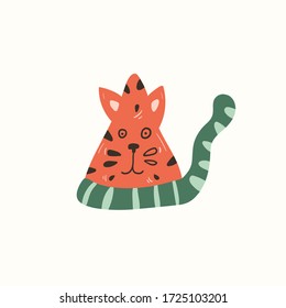 Watermelon Cat isolated on background. Cartoon animal character. Vector illustration for poster design, kids print, greeting card, social media post. For cards, textile.