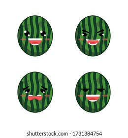 watermelon character cartoon set vector illustration. set of watermelon character with happy, angry, and sad expressions.