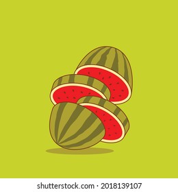 Ilustración del icono del vector de dibujos animados con caracteres de sandía. Vector Premium Aislado De Icono De Frutos De Verano. Estilo de dibujo plano