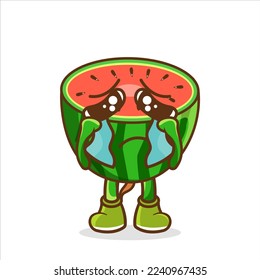 Watermelon character with crying and tears emotion, Watermelon character with sad emotions