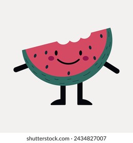 Cara feliz linda del personaje de sandía. Mascota de la fruta. Ilustración de vector	