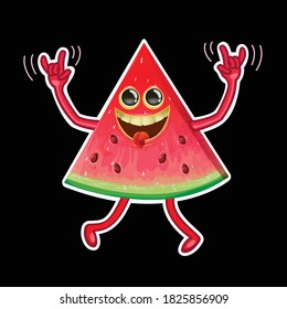 Watermelon Character Dancing.Vector Illustration.T-shirt Design / Sticker.