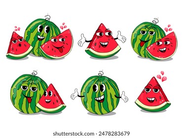 watermelon character with different emotions, watermelon stickers set