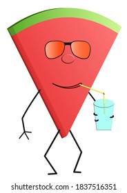 Watermelon character drinking with straw. 