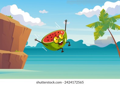 Watermelon character face happy fruit mascot summer concept set. Vector cartoon graphic design element illustration