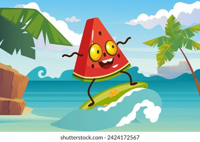 Watermelon character face happy fruit mascot summer concept set. Vector cartoon graphic design element illustration