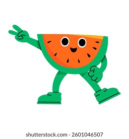 Watermelon character illustration. Food design for children books. Flat vector cartoon illustration isolated on white background.
