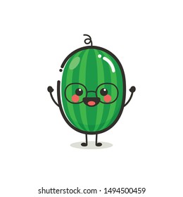 Watermelon Character Mascot.  Fruit & Vegetable Cute Simple icon Vector