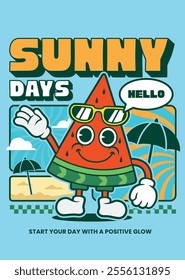 Watermelon character poster design, poster design with summer concept. Suitable for posters, flyers, backgrounds, etc.
