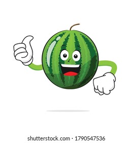 The watermelon character smiles raising a thumb on a white background -vector
