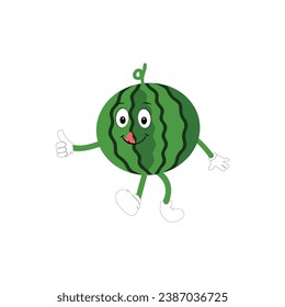 Watermelon Character with Various Face Expressions. Vector illustration set of funny and cute cartoon fruits isolated on white background. Mascot collection.