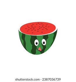 Watermelon Character with Various Face Expressions. Vector illustration set of funny and cute cartoon fruits isolated on white background. Mascot collection.