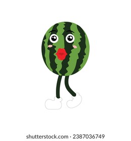 Watermelon Character with Various Face Expressions. Vector illustration set of funny and cute cartoon fruits isolated on white background. Mascot collection.