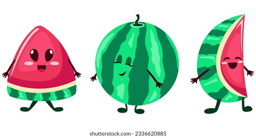 watermelon characters, illustrations of anthropomorphic watermelons that bring a favorite fruit to life, giving it a unique personality 