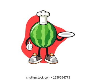 Watermelon chef cartoon. Mascot Character vector.