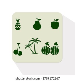 
watermelon, cherry, avocado, pineapple, apple and palm tree icons. fruit and summer theme.